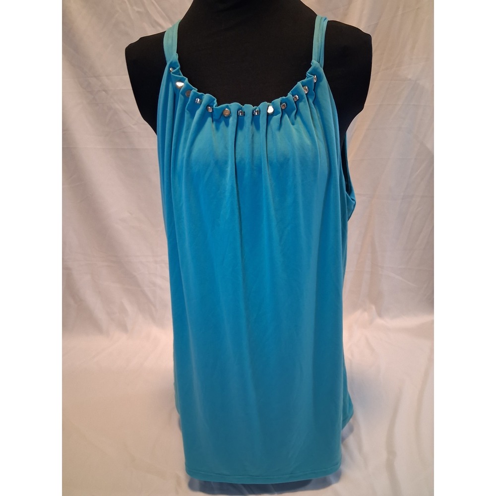 The Limited Women Bluebird Blue Studded Neck Keyhole Back Tank Top Blouse M NEW